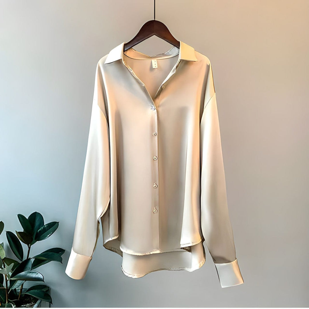 W&W Mode | Langärmelige Button-Up Satin Bluse für Frauen