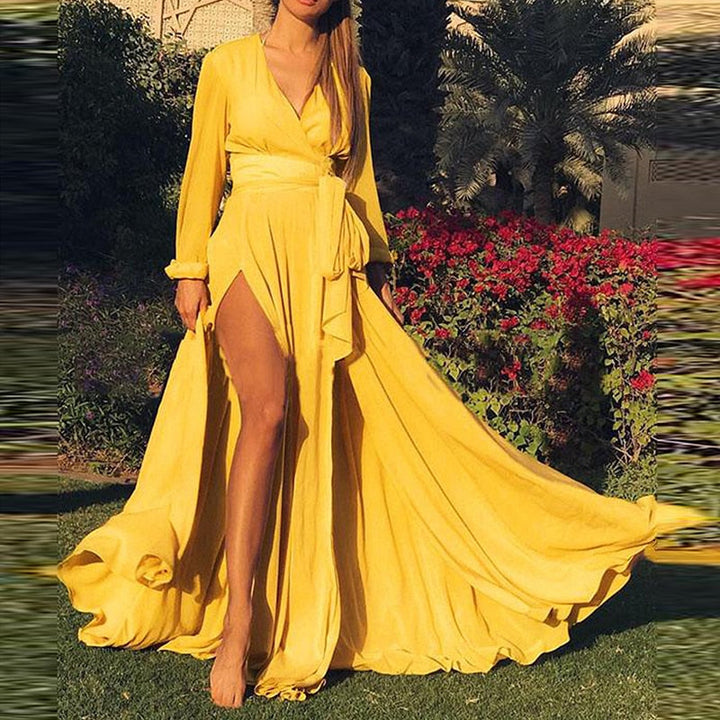 W&W Mode - Maxikleid mit V-Ausschnitt und Schlitz