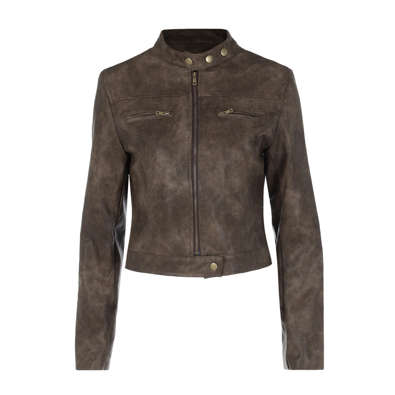 W&W Mode | Vintage Kunstlederjacke mit Reißverschlusstaschen