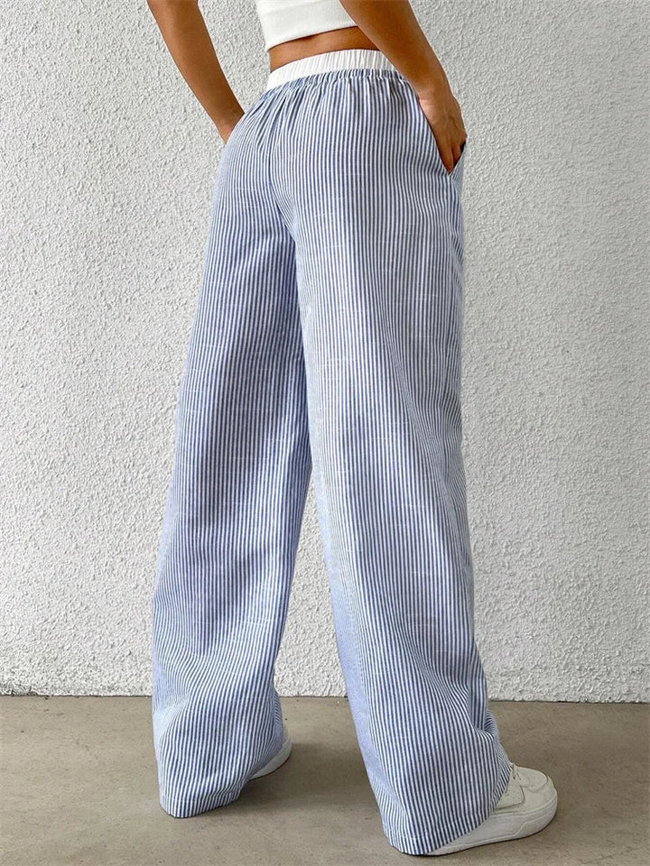 Damenhose mit weitem Bein und Streifenmuster