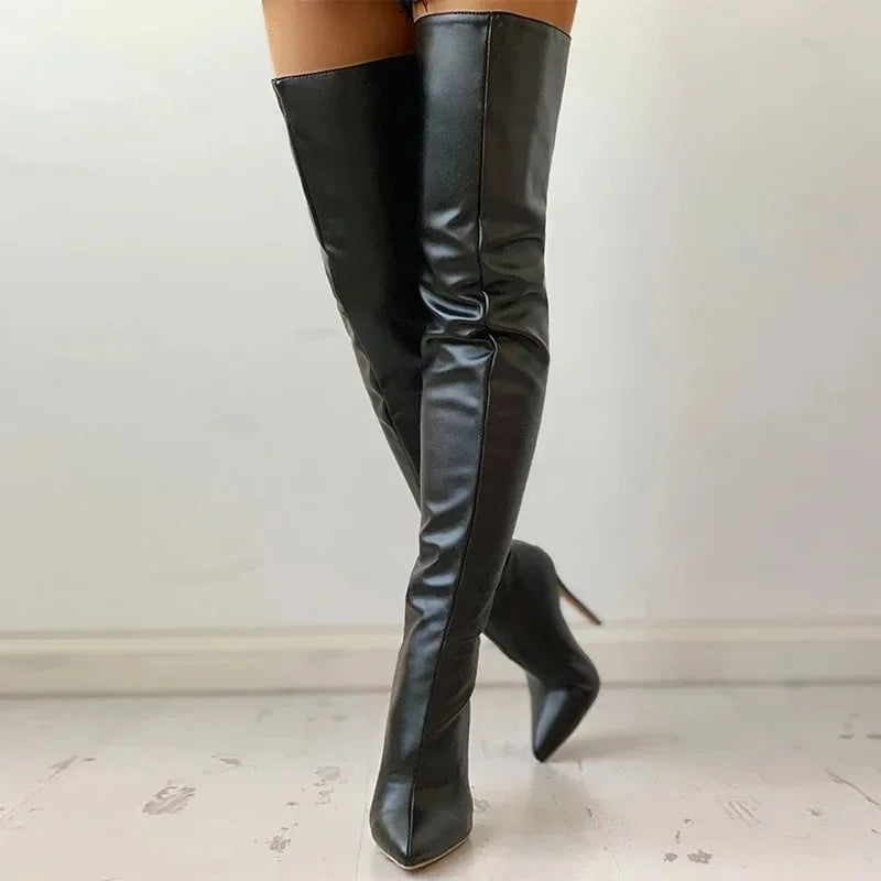 W&W Mode | Oberschenkelhohe Fashion Stiefel Stiletto Absatz