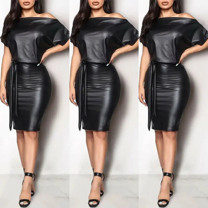 W&W Mode | Schulterfreies Kleid aus Kunstleder