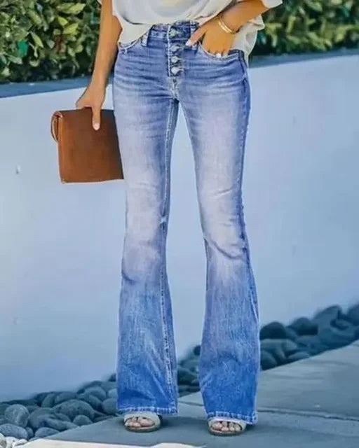 Damen Flared Jeans mit mittelhoher Taille und fünf Taschen