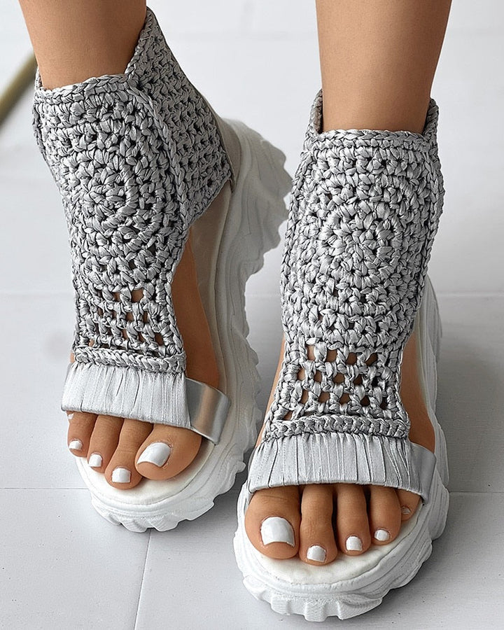 W&W Mode Geflochtene Geometrie-Sandalen | Damen Sommer Keilsandalen