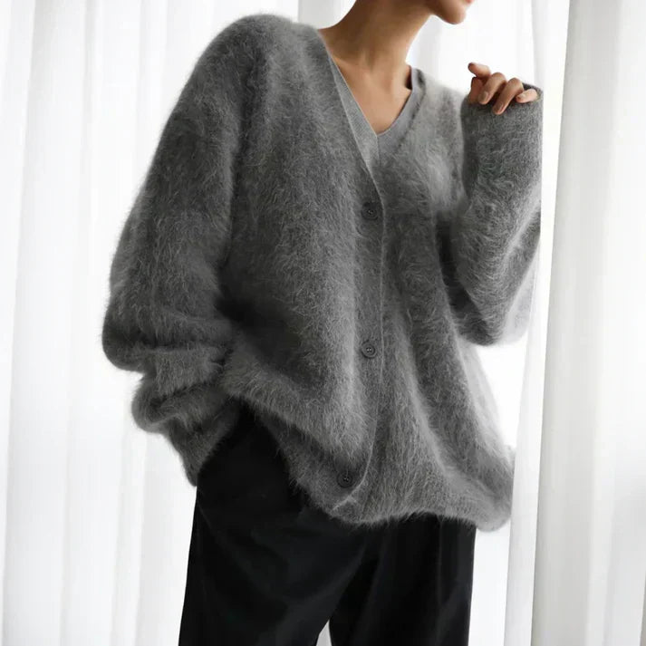 W&W Mode | Luxuriöser Überdimensionierter Flauschiger Kaschmirpullover Mit Knopfverschluss