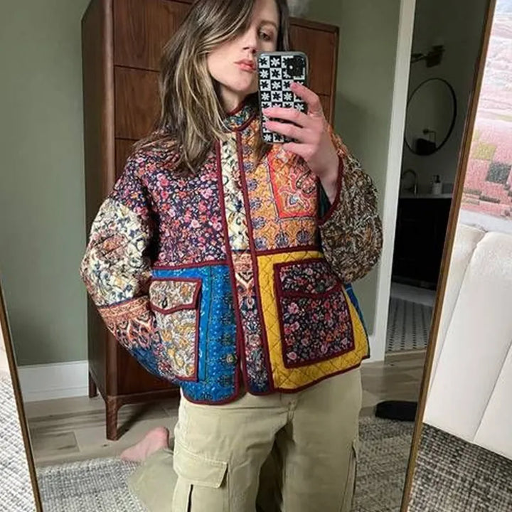 Damen Patchwork-Jacke mit Vintage-Look