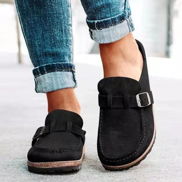 Damen-Sommerschuhe aus Wildleder mit flacher, offener Rückseite