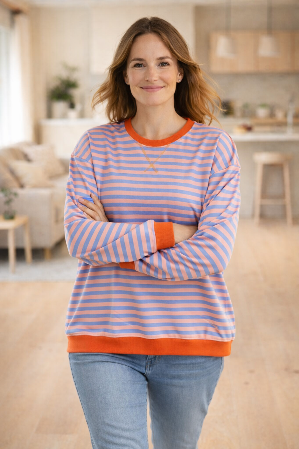 W&W Mode Damen Pullover gestreift Rundhals langarm locker