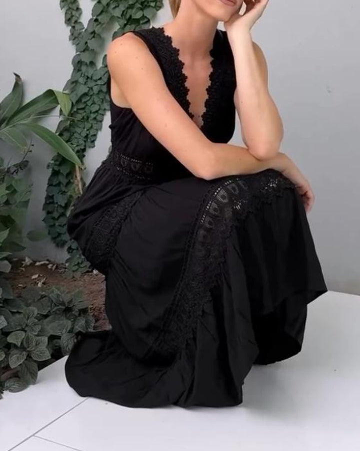 W&W Mode | Ärmelloses Spitzen Midi Kleid Für Damen