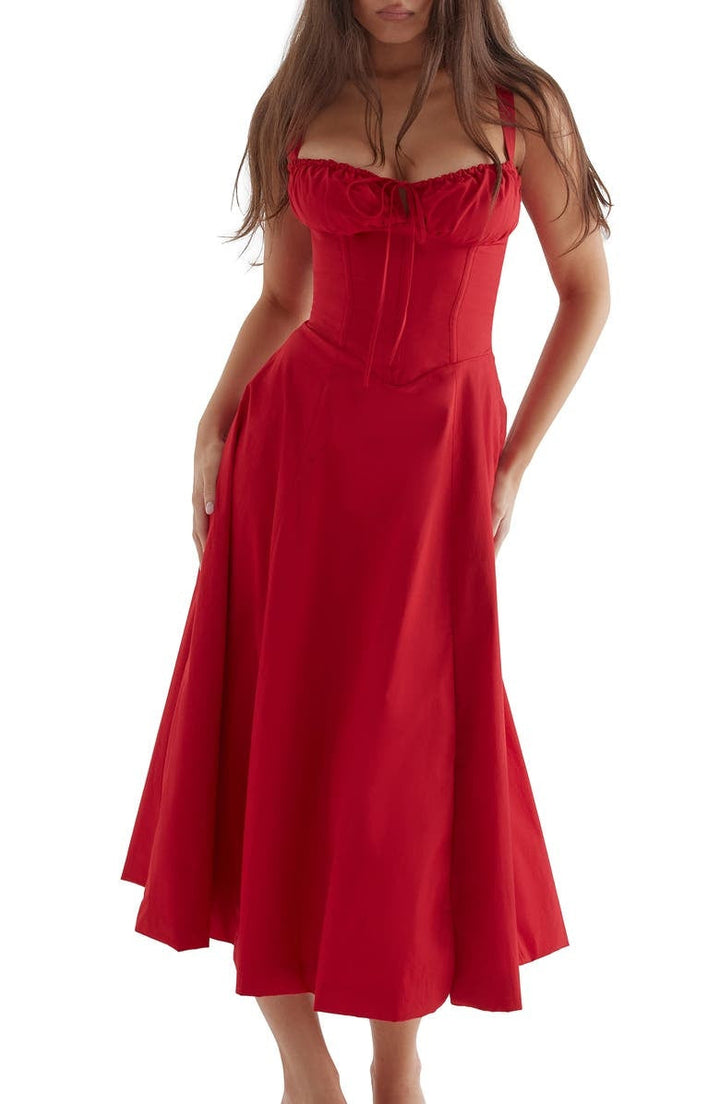 W&W Mode | Ärmellos Rückenkrawatte Midikleid Sonnenkleid