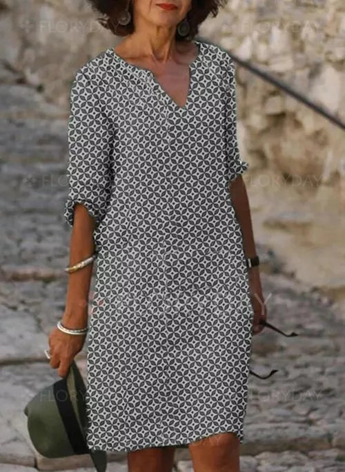 W&W Mode | Damen Lose Passform Halbarm V Ausschnitt Kurzes Kleid