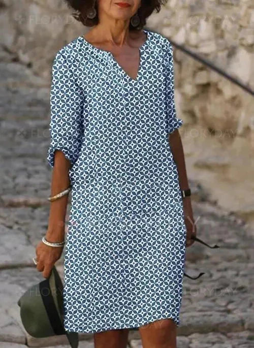 W&W Mode | Damen Lose Passform Halbarm V Ausschnitt Kurzes Kleid