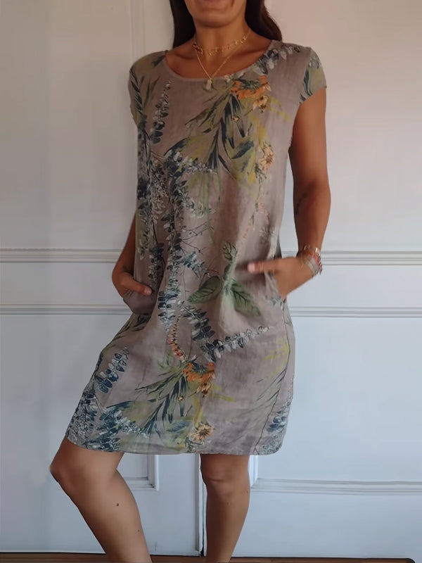 W&W Mode | Kurze Ärmel Lockere Passform Kurzes Kleid Geblümtes Kleid