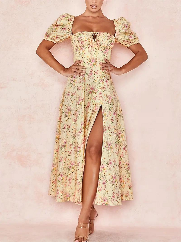 W&W Mode | Blumendruck Puffärmel Sommerkleid Maxikleid