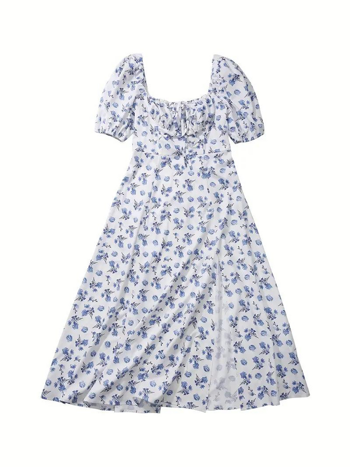 W&W Mode | Blumendruck Puffärmel Sommerkleid Maxikleid