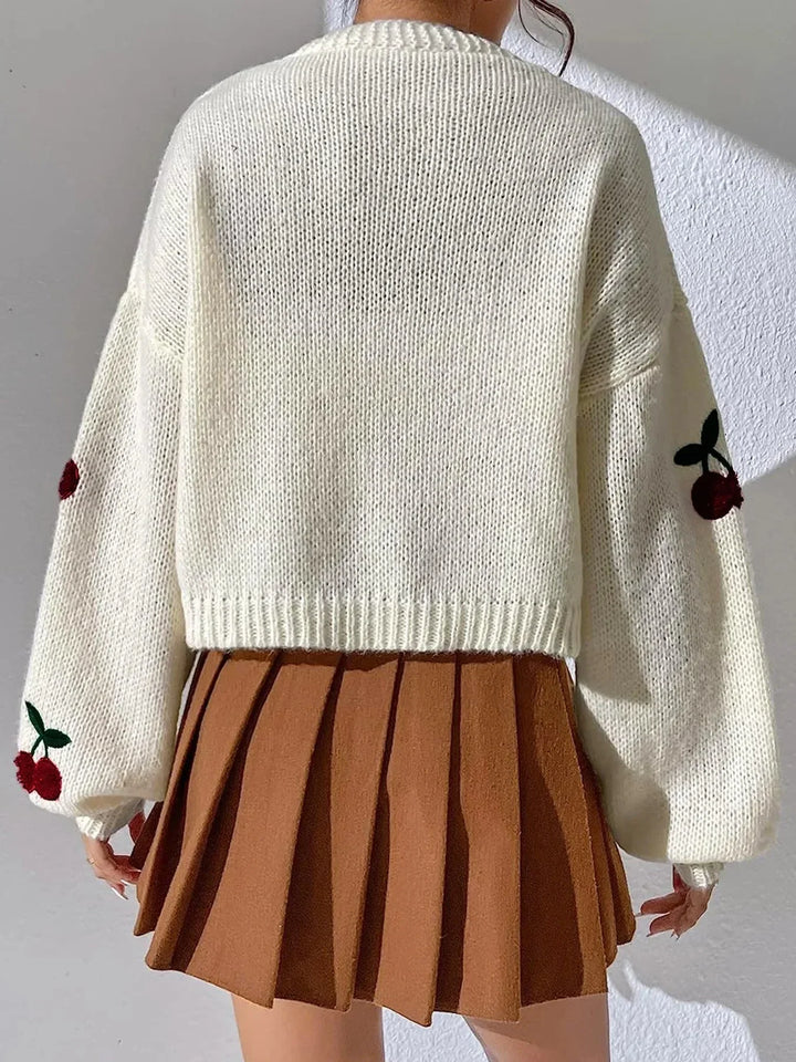 W&W Mode | Kirschrot Weiß Grobstrickjacke Damenjacke
