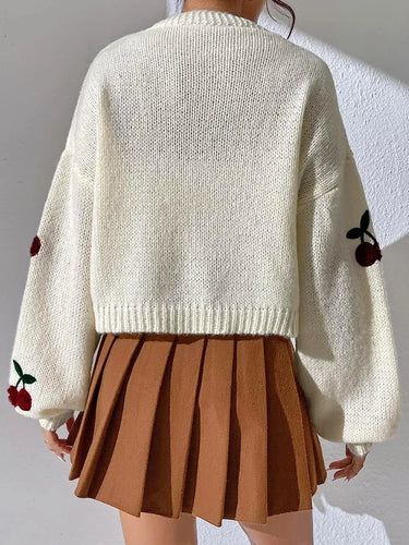 W&W Mode | Kirschrot Weiß Grobstrickjacke Damenjacke