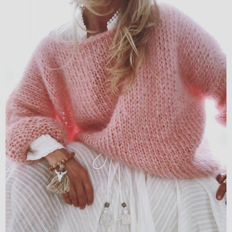 W&W Mode | U Boot Ausschnitt Grob gestrickt Oversize Pullover Damen Strickwaren