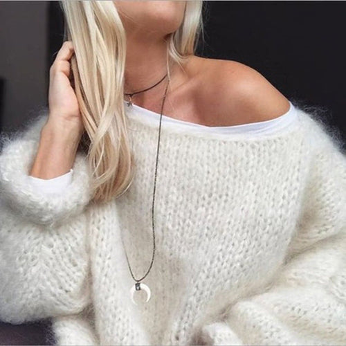 W&W Mode | U Boot Ausschnitt Grob gestrickt Oversize Pullover Damen Strickwaren