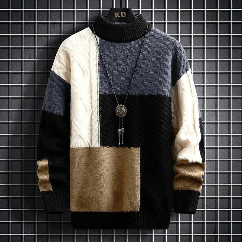 W&W Mode | hochgeschlossen Patchwork Pullover Herrenbekleidung