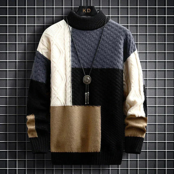 W&W Mode | hochgeschlossen Patchwork Pullover Herrenbekleidung