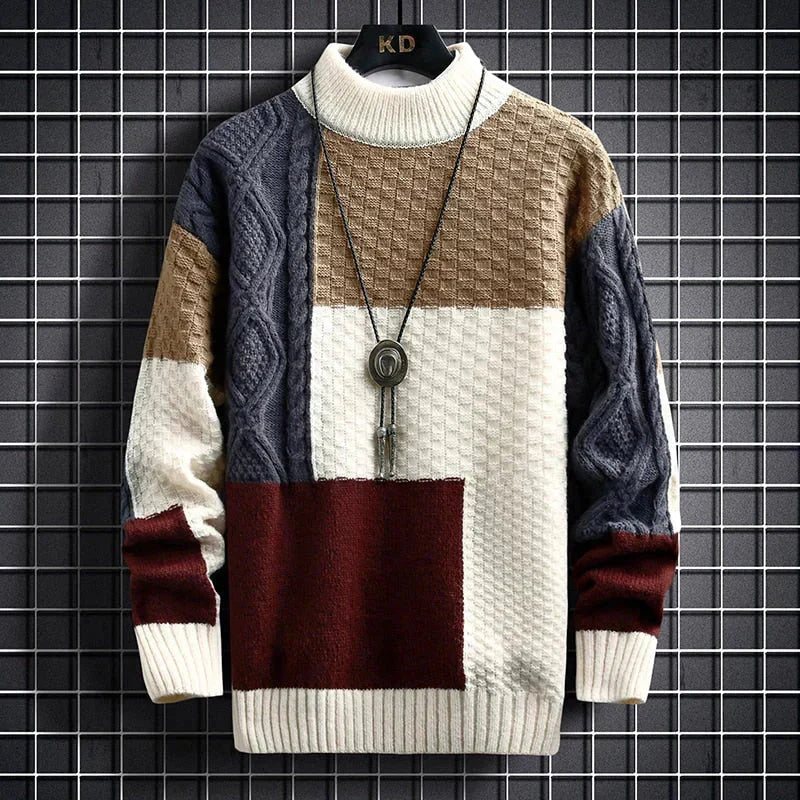 W&W Mode | hochgeschlossen Patchwork Pullover Herrenbekleidung