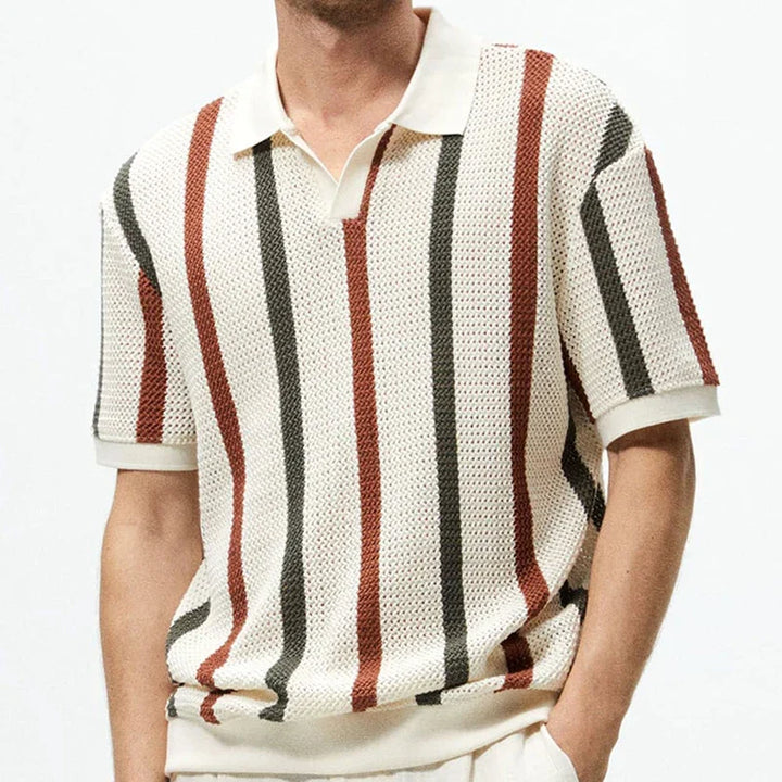 W&W Mode | Gestreiftes Offen Strick Poloshirt Für Herren