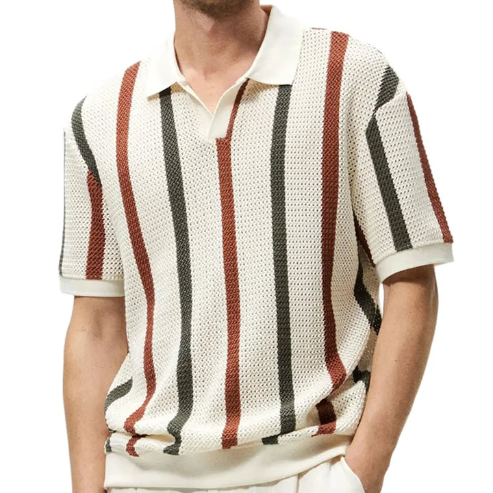 W&W Mode | Gestreiftes Offen Strick Poloshirt Für Herren