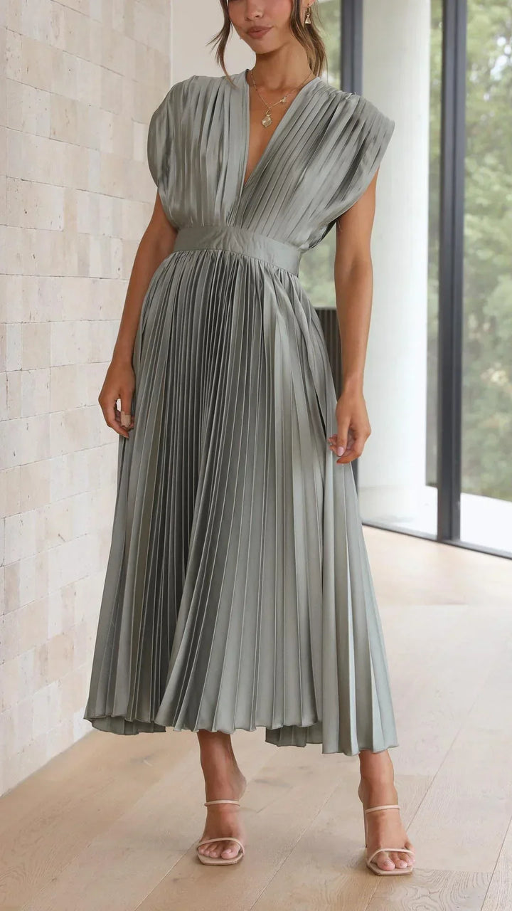 W&W Mode | Elektrisch Plissiertes, Elegantes Ärmelloses Kleid