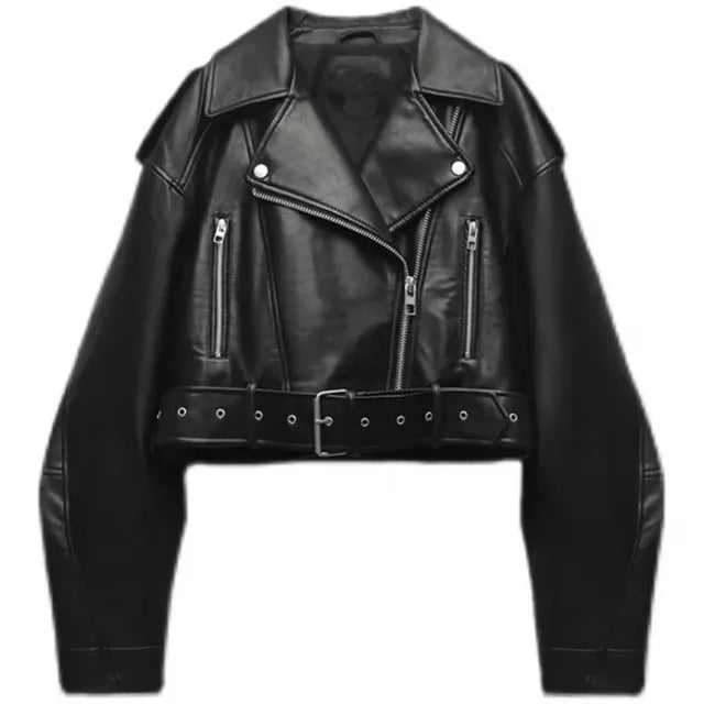 W&W Mode - Damen verkürzte Kunstleder Bikerjacke mit taillierter Taille