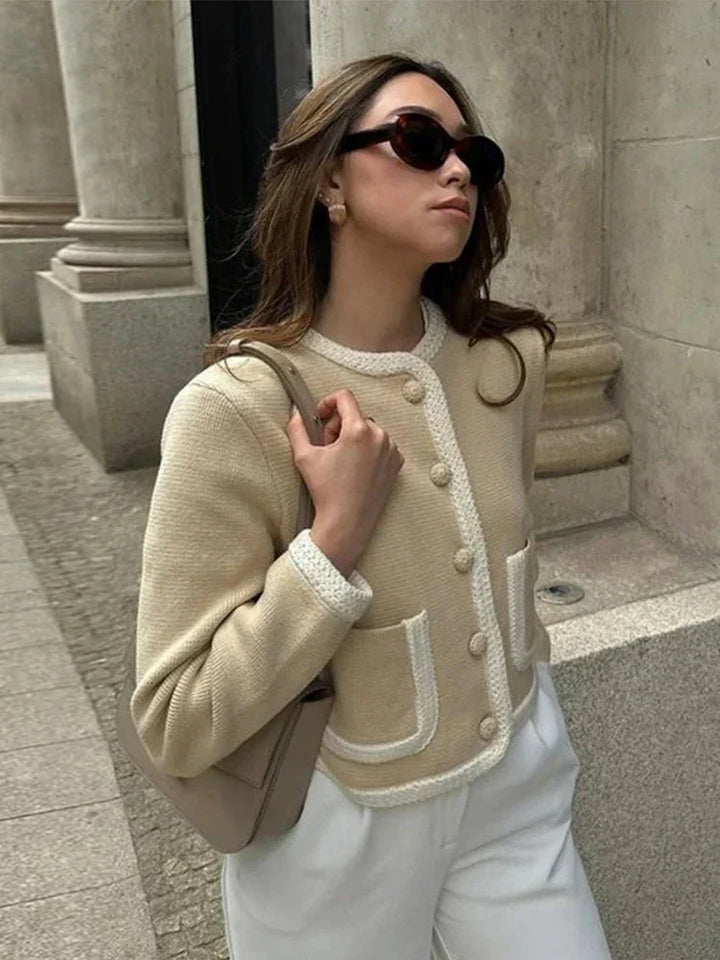 W&W Mode | Einreihig Beige Tweed Blazer Damenjacken