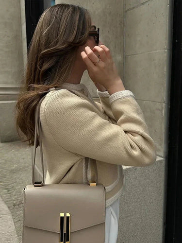 W&W Mode | Einreihig Beige Tweed Blazer Damenjacken