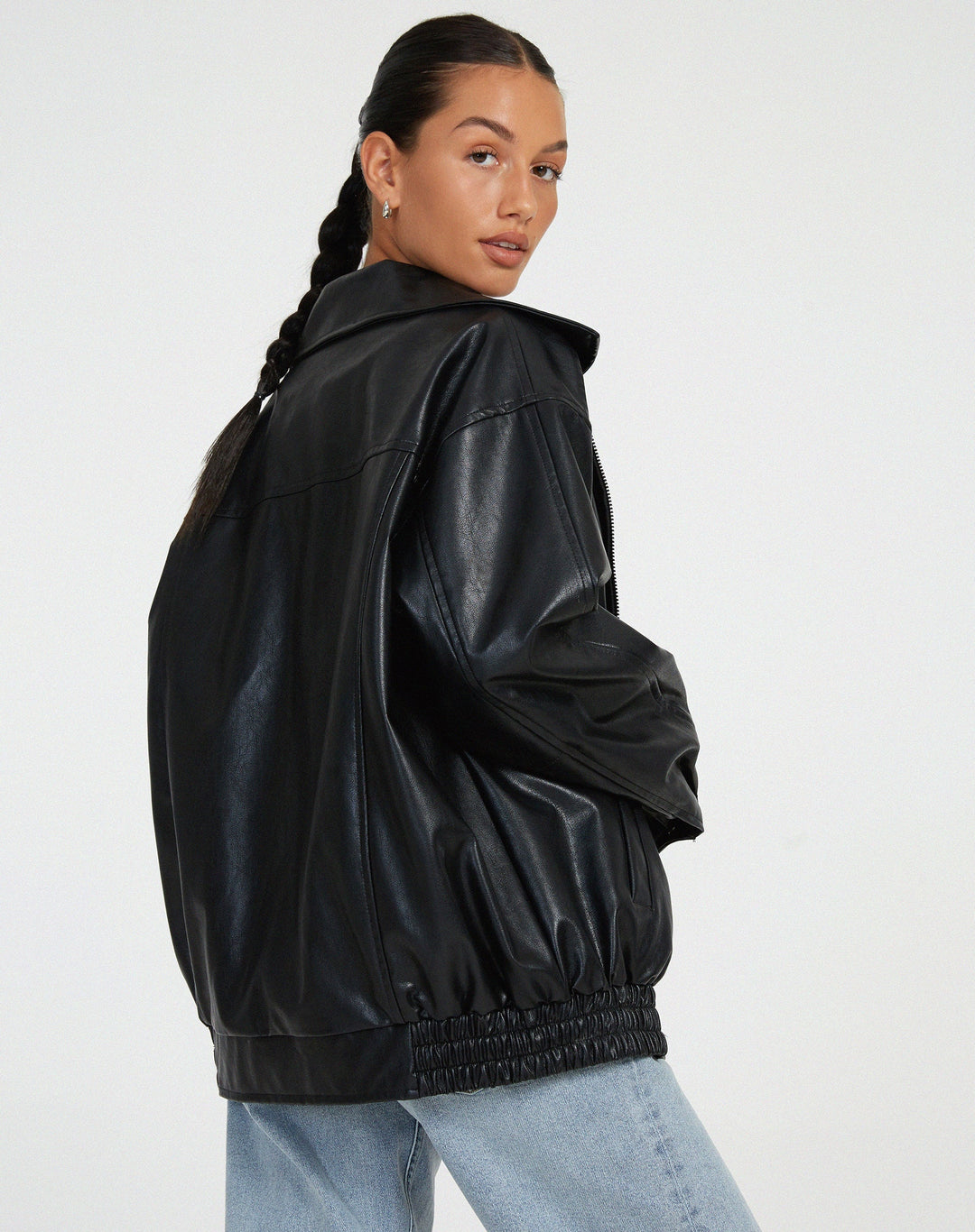 W&W Mode | Übergroße Jacke Kunstleder Reißverschluss Kunstlederjacke Damenjacken