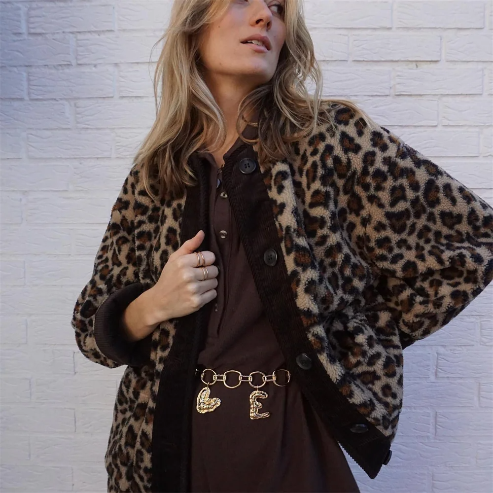 W&W Mode | Übergroße Jacke Leopardenmuster Knöpfe Sommerjacke Damenjacke