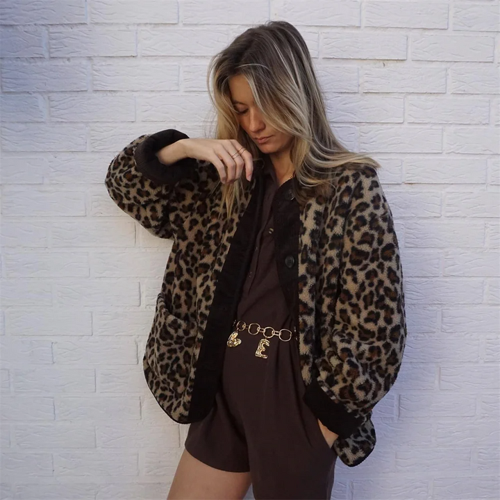 W&W Mode | Übergroße Jacke Leopardenmuster Knöpfe Sommerjacke Damenjacke