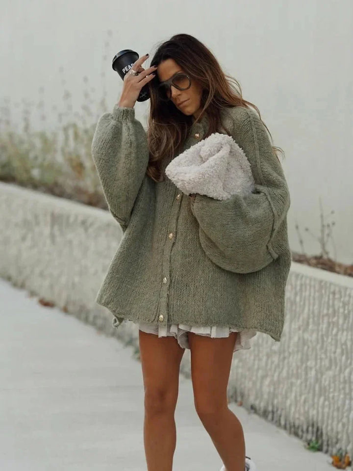 W&W Mode | Übergroße Strickjacke Warme, locker sitzende, grob gestrickte Damenjacke