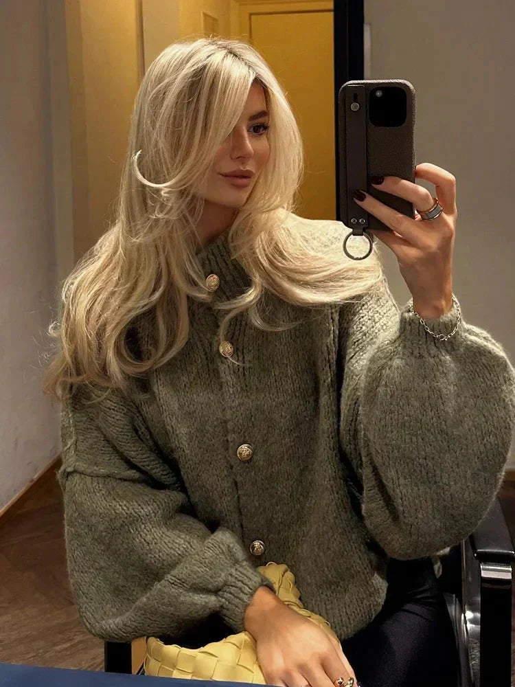 W&W Mode | Übergroße Strickjacke Warme, locker sitzende, grob gestrickte Damenjacke