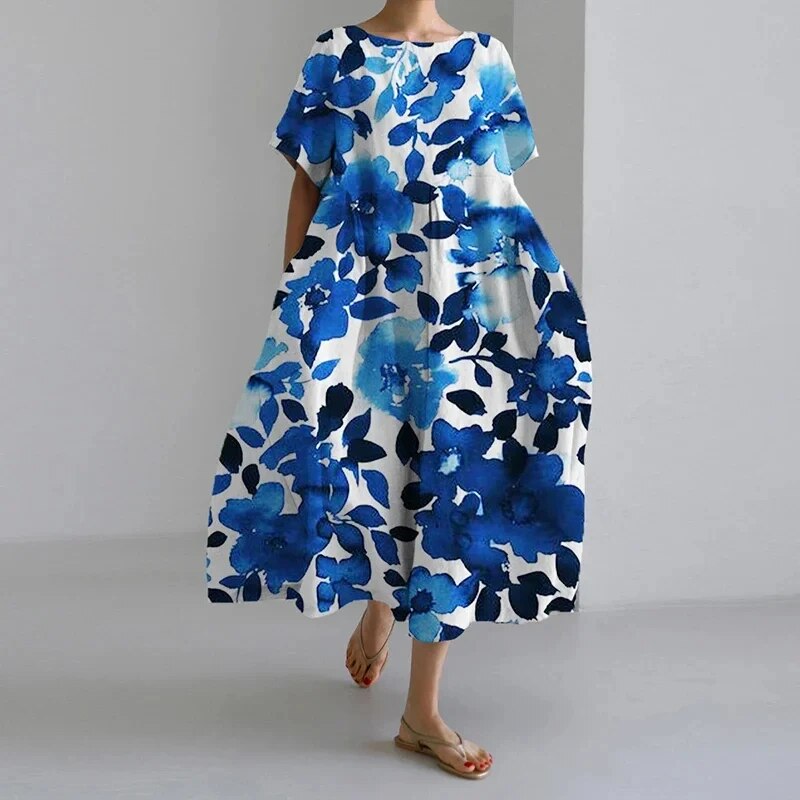 W&W Mode | Übergroßes Kleid Lockere Passform Kurze Ärmel Sommerkleid Lange Kleider