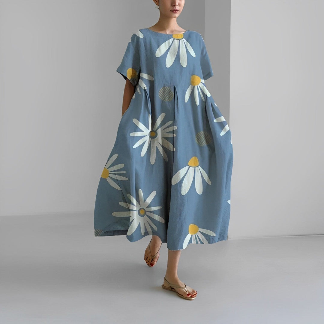 W&W Mode | Übergroßes Kleid Lockere Passform Kurze Ärmel Sommerkleid Lange Kleider