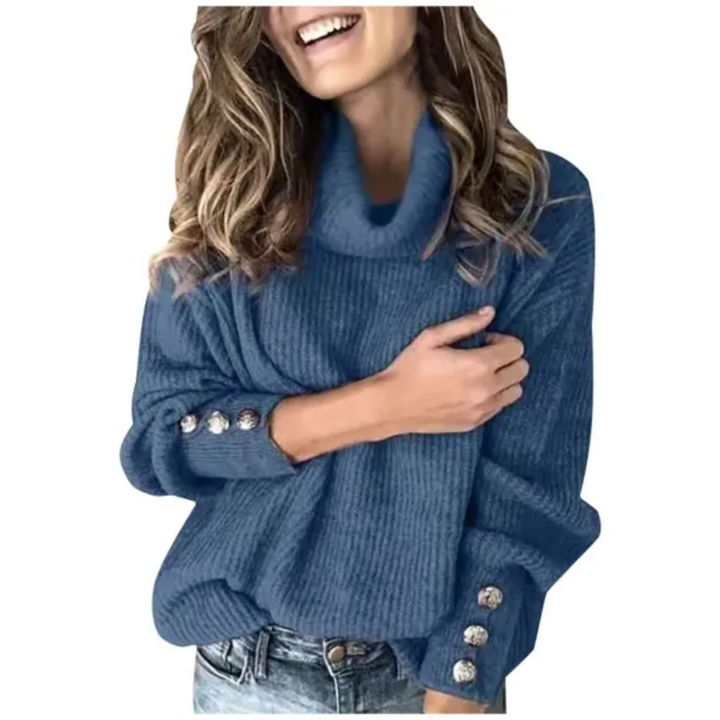 W&W Mode - Damen Pullover mit Knopfärmeln und Rollkragen