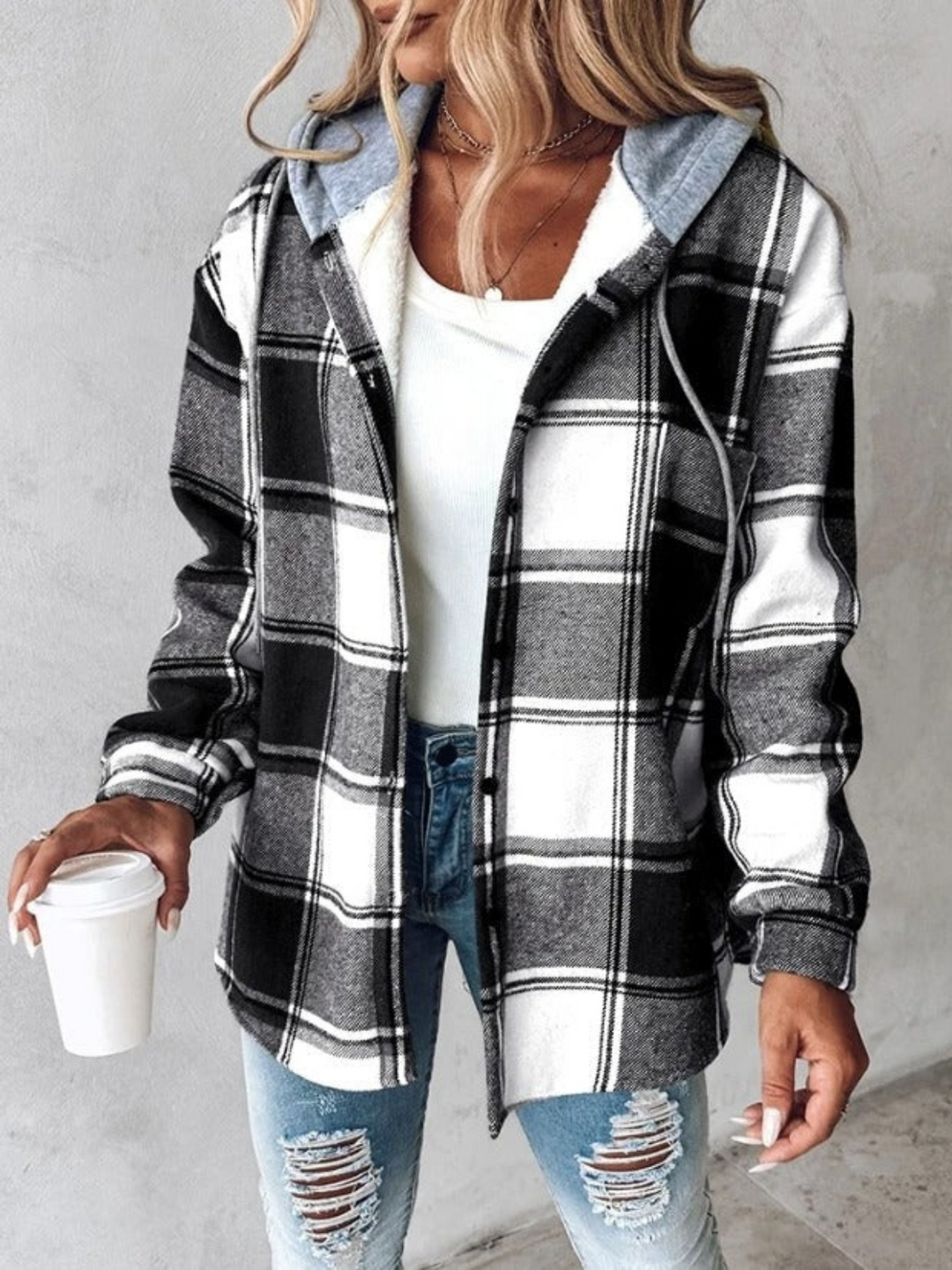 W&W Mode | Stil klassischer karierten Hoodie für Damen