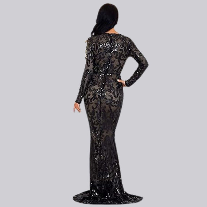 Damen Abendkleid mit langen Ärmeln und Pailletten