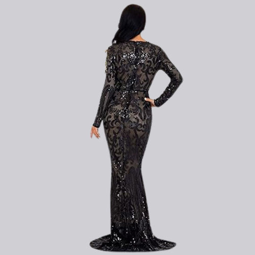 Damen Abendkleid mit langen Ärmeln und Pailletten