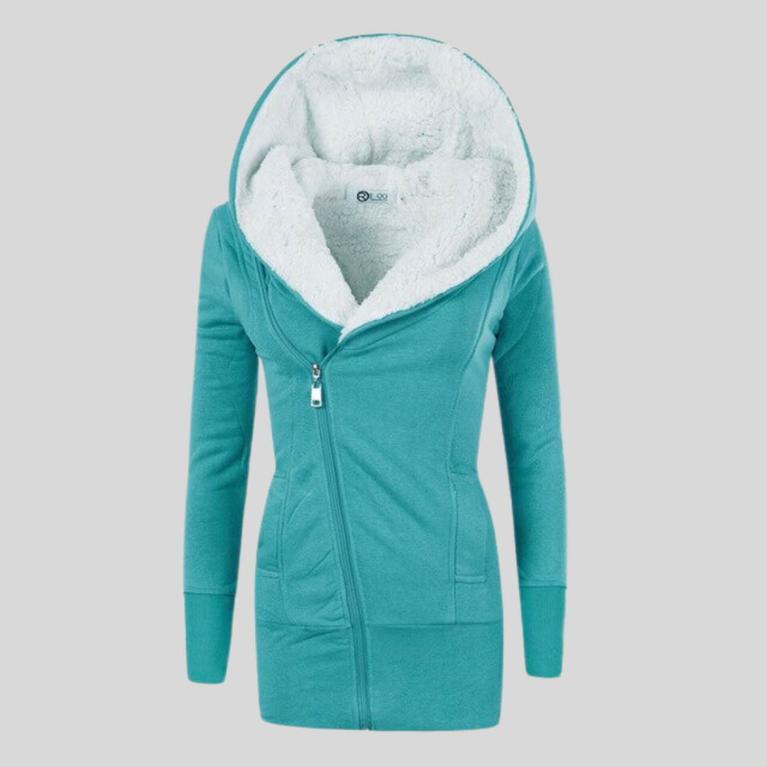 Halblange Strickjacke Lamm-Fleece-Kapuzenpullover