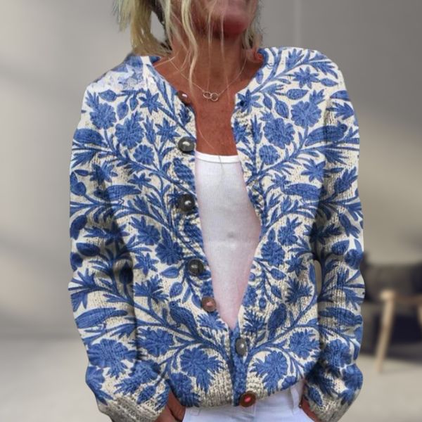 W&W Mode | Stylisches Blumenmuster Strickjacke