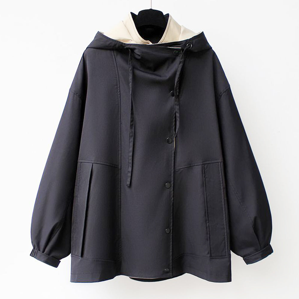 W&W Mode | Mittellange, taillierte Windjacke für Damen mit Kapuze und Reißverschluss