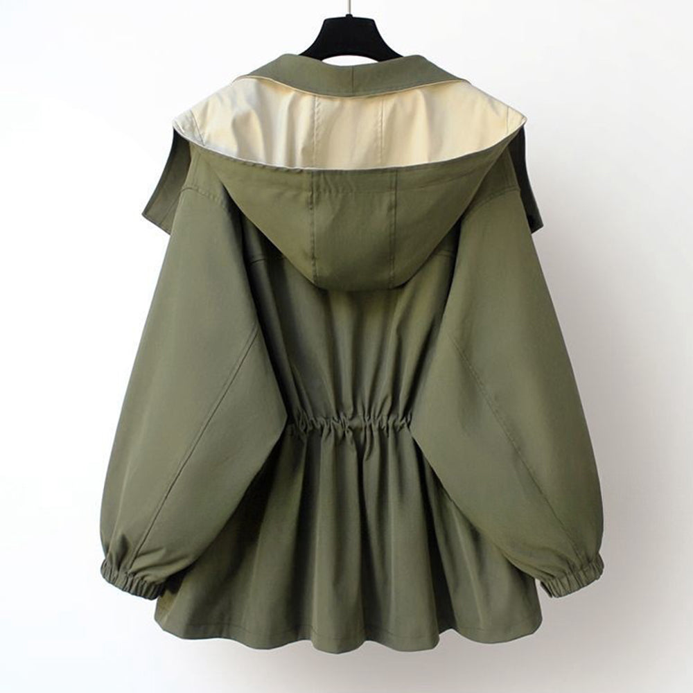 W&W Mode | Mittellange, taillierte Windjacke für Damen mit Kapuze und Reißverschluss