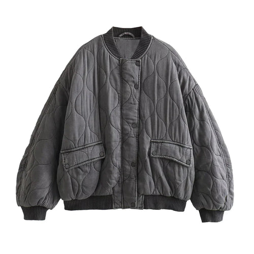 W&W Mode - Damen Locker geschnittene Graue Bomberjacke