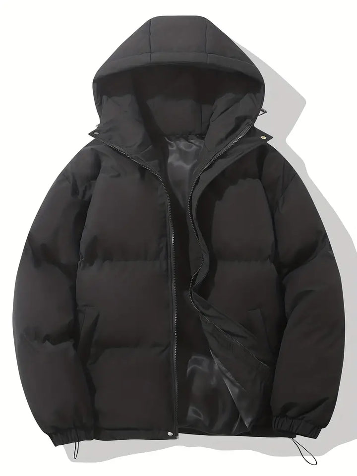 Schwarz Klassisches Design Warme Kapuzenjacke