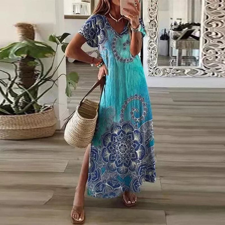 W&W Mode | Buntes Maxi-Kleid mit V-Ausschnitt